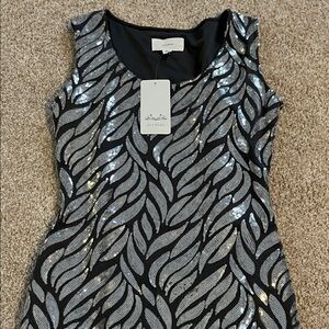 En Creme Grey  with Silver Sparkle Patterned Mini Dress